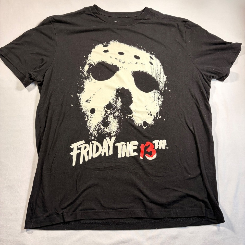 Friday the 13th Jason Voorhees Mask Graphic T-Shirt Mens XL Black Hybrid Apparel